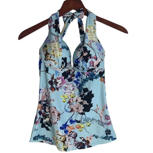 Hapari Womens Floral Halter SPF 50+ Tankini Top Swimwear Multicolor Small - Picture 2 of 14